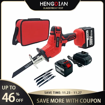 

HENGDIAN Electric Reciprocating Saw with 4 Saw Blade Outdoor Cutting Working Machine Cordless Power Tools