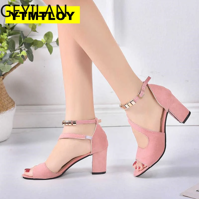 

2019 Summer Women Sandals Open Toe Women's Sandles Thick Heel Pumps Shoes Korean Style Gladiator High Heel Peep Toe