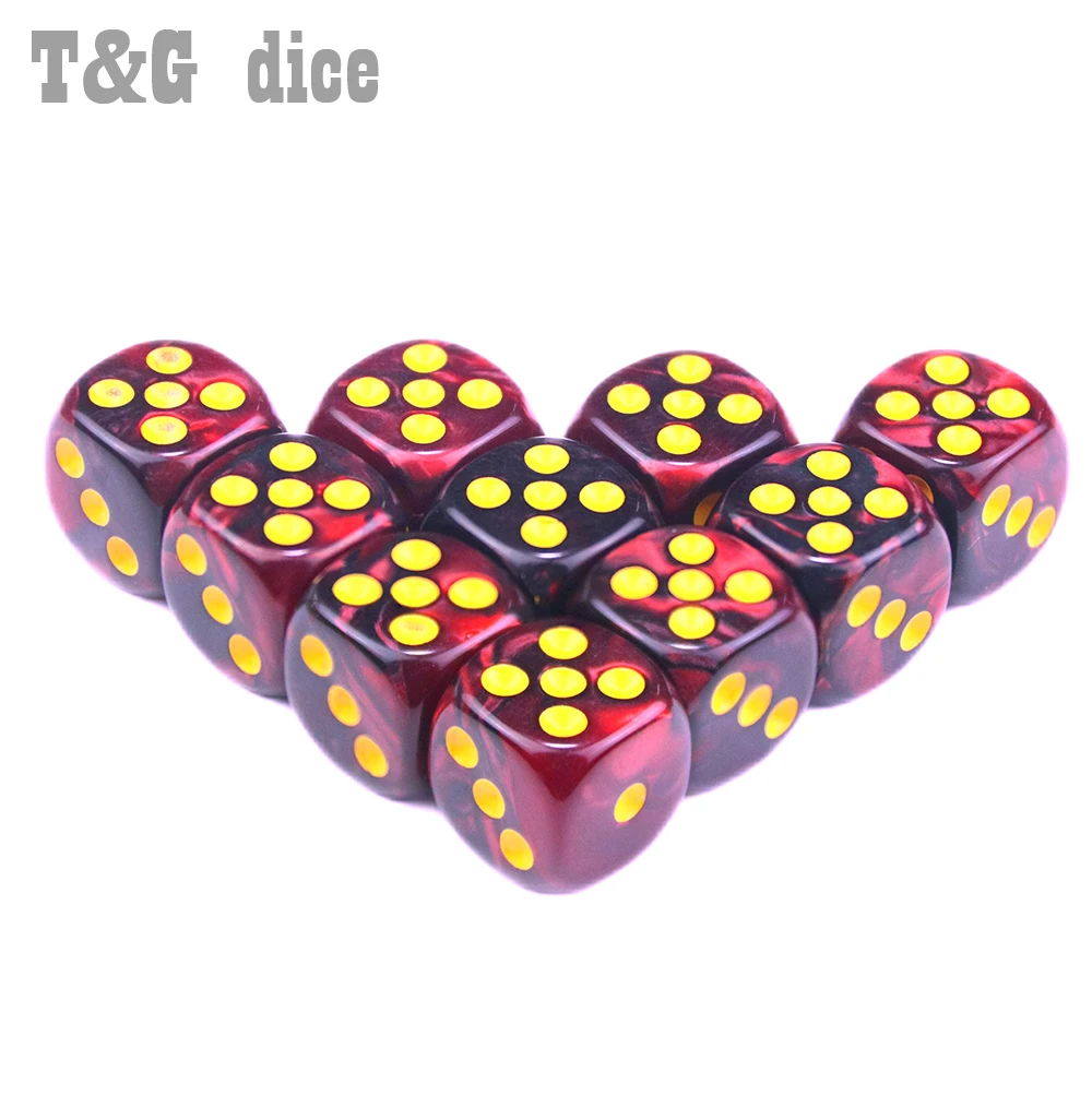 T & G 10 шт./компл. из 12 мм D6 азартные игральные кости с золотой стандартной точкой