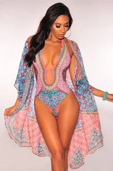 

Woman chiffon Swimsuit Two Pieces Xl Bikini Floral Print Bikini Swimwear With High Waist Plus Size Bikini Beachwear Cover Up