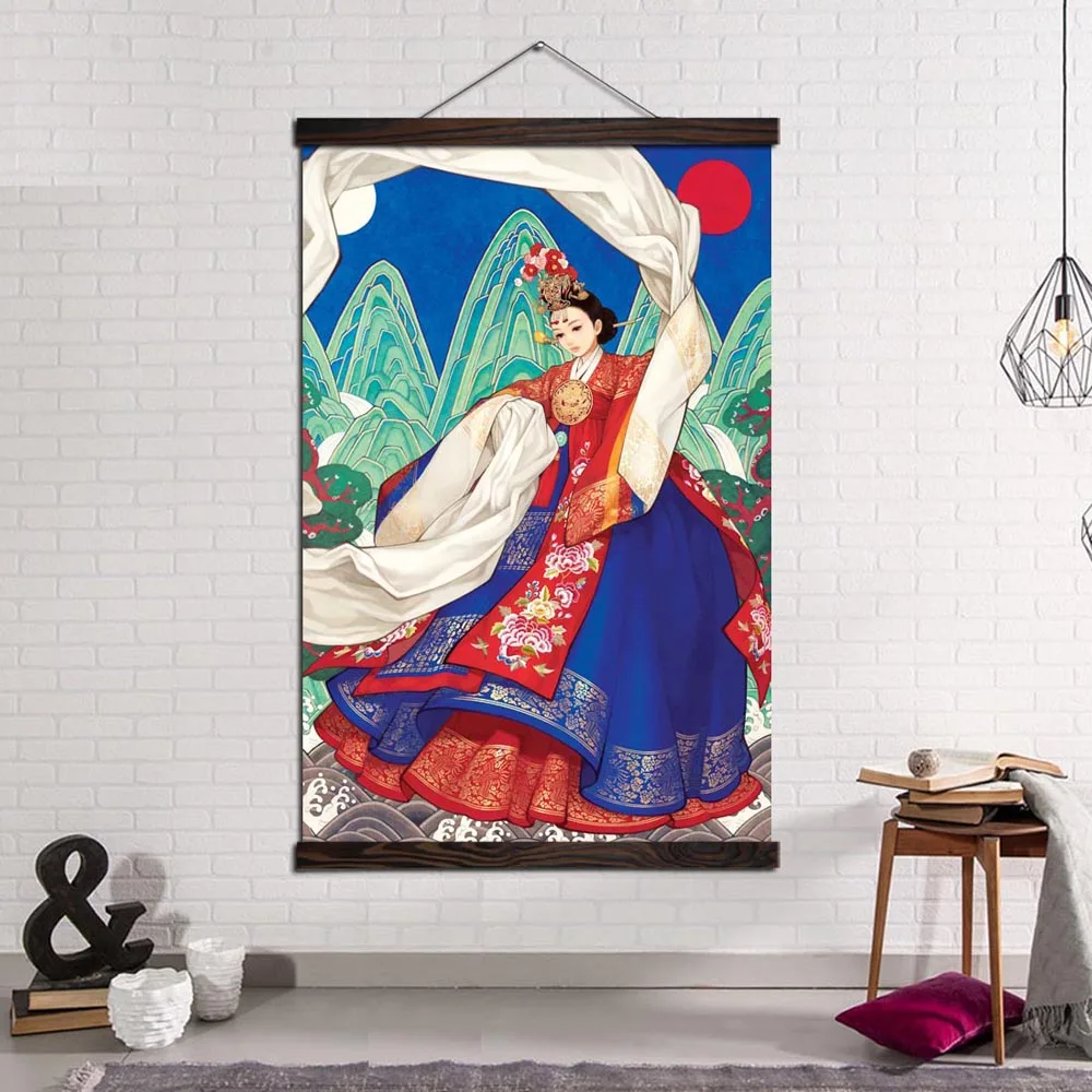 Modern Wall Art Pictures Prints and Posters Canvas Painting Home Decoration for Living Room Beautiful Dancing Korea Hanbok Girl | Дом и сад