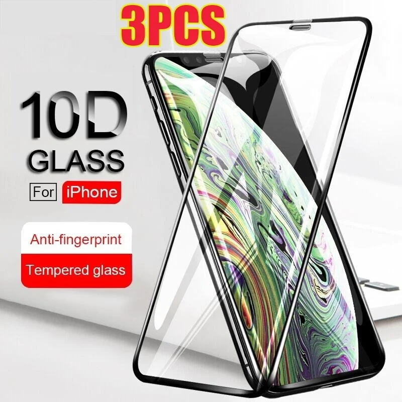 

3PCS iPhone 10D Curved Full Cover Protective Glass Film For iPhone Xs XR XS Max X 8 7 6 6s Plus
