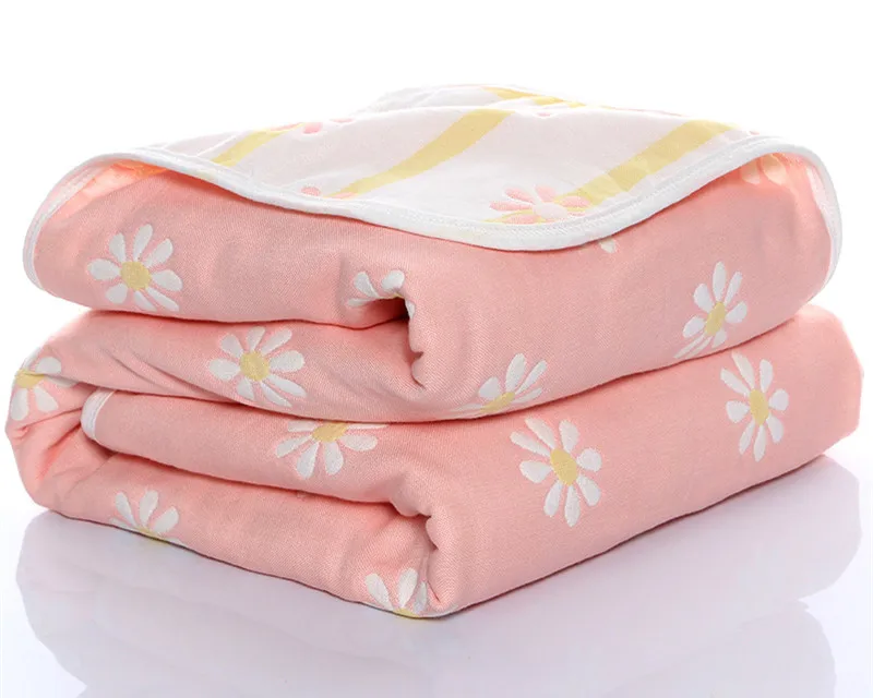 Pink Flower Детское одеяло муслин хлопок 6 слоев толщиной новорожденных пеленание осень ребенка пеленать постельные принадлежности получения Одеяло - Цвет: Pink Flower