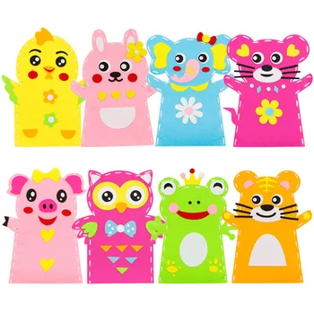

4PCS DIY Animal hand puppet Children's cloth art Toys Cartoon sewing and pasting picture Story telling Prop Material package