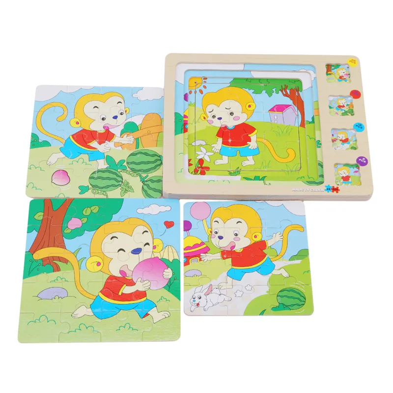 3D Stories Jigsaw Puzzles Wooden Animals Scene Multilayer Baby Educational Intelligence Games puzzles for kids
