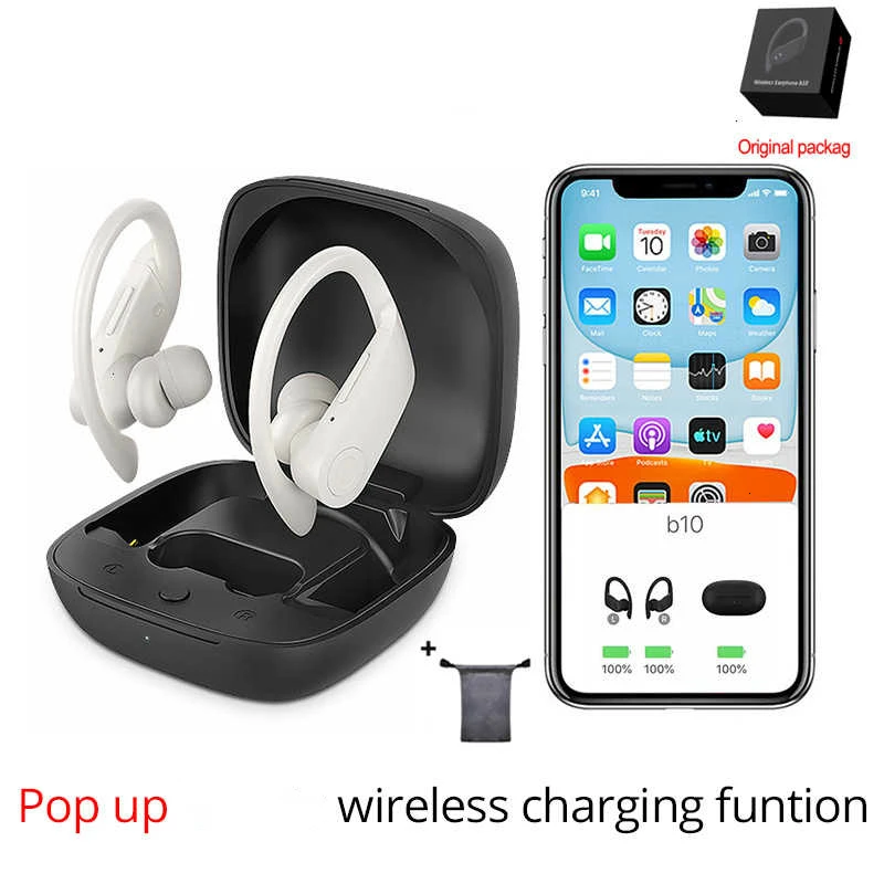Pop Up W Bag Всплывающие беспроводные наушники B10, Bluetooth 5,0, водонепроницаемые, 6D, стерео гарнитура, спортивные наушники с микрофоном, PK i200 tws i500 - Цвет: Pop Up W Bag