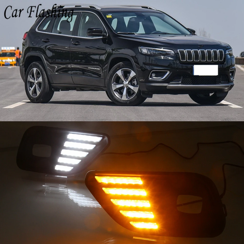 

Car flashing LED Daytime Running Light For Jeep Cherokee 2019 2020 Car Accessories Waterproof ABS 12V DRL Fog Lamp Decoration