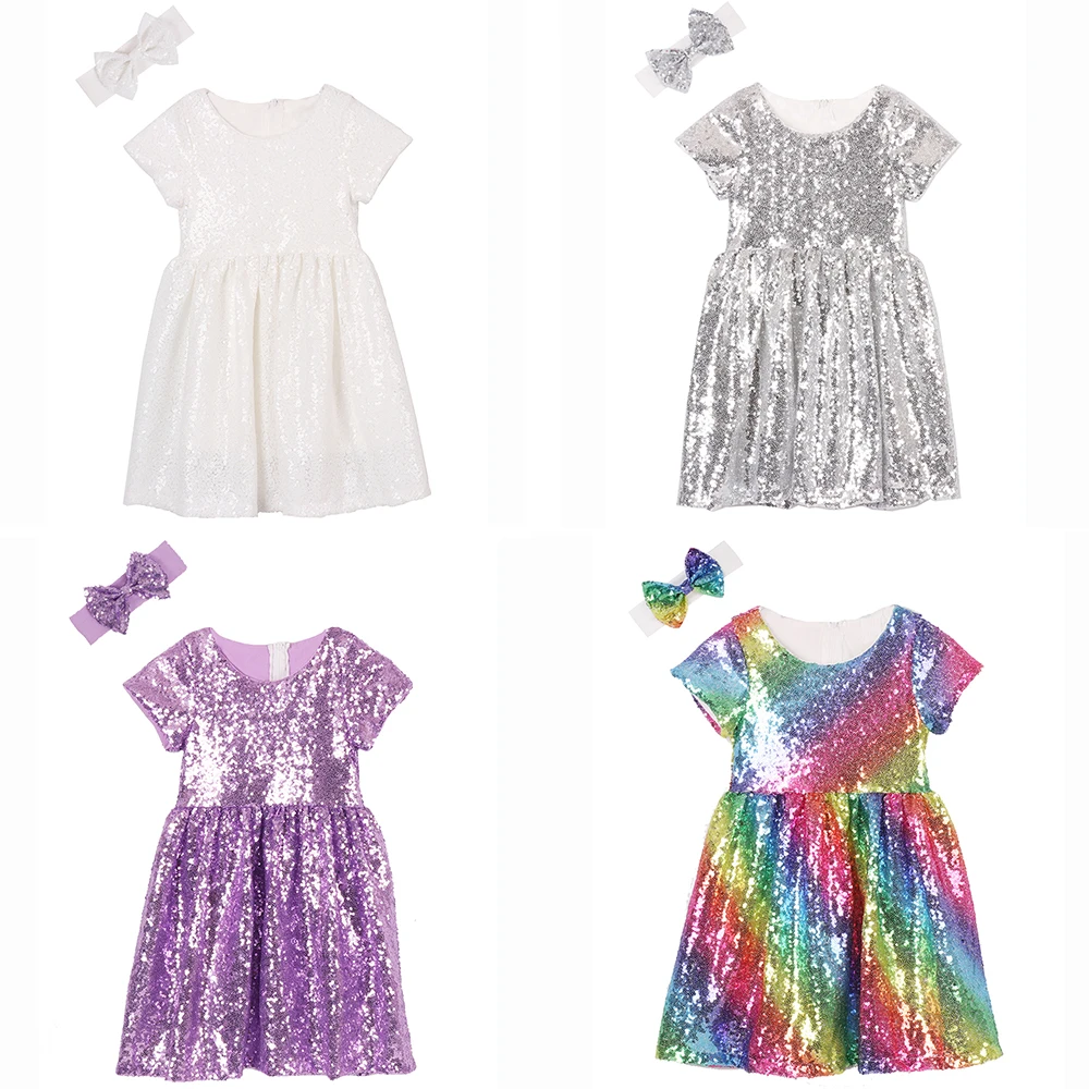Платье с блестками для девочек; детское платье с золотыми блестками; Цвет Радужный; свадебные, розовые вечерние платья для выпускного вечера; летнее платье с короткими рукавами для малышей