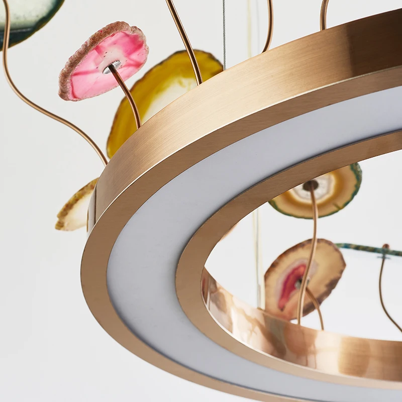 

2019 New Modern Agate Art Lighting Luxury Hanging Round Aluminum Led Pendant Lighting Contemporary Led Lights Home Chandelier
