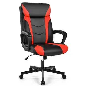 Office Chair Computer Desk Chair Swivel Gaming PU Leather w/Padded Armrest Red  CB10205RE 1