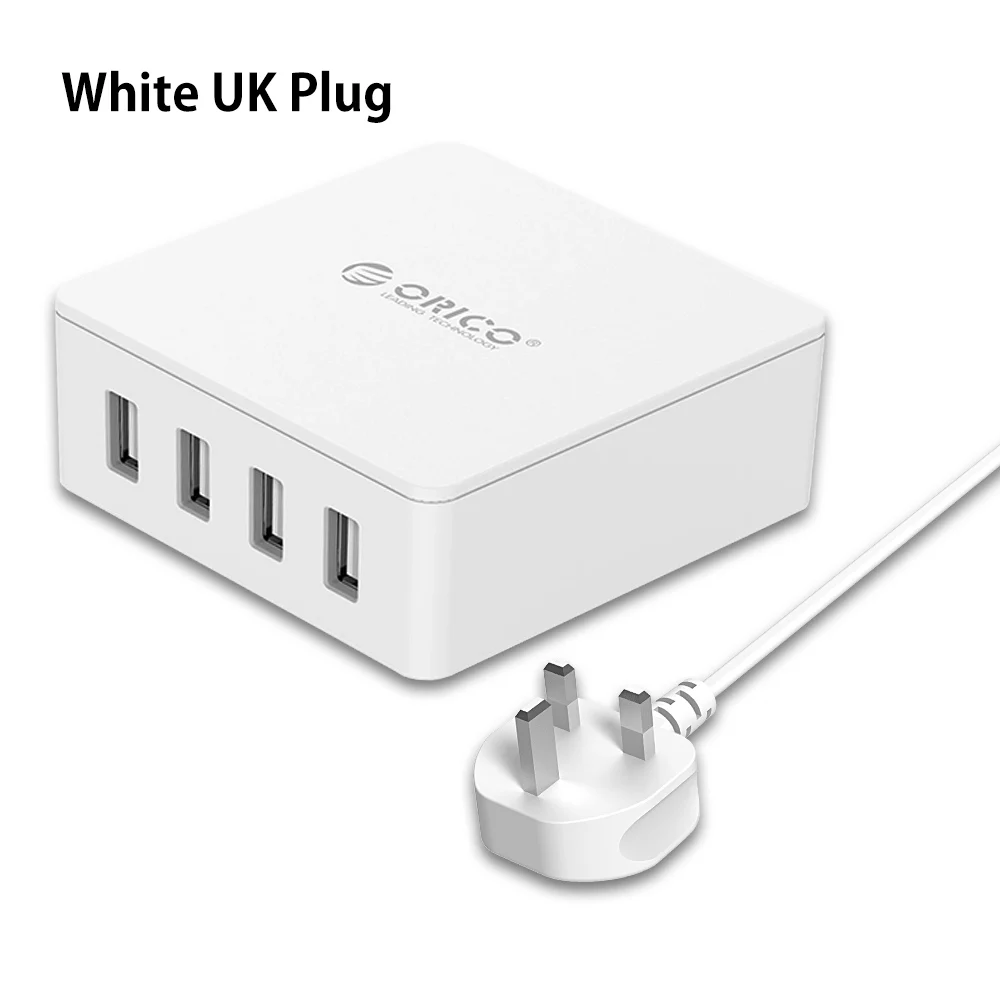 ORICO USB зарядное устройство, 4 порта, европейская вилка, универсальное зарядное устройство для смартфона, 5 В, 6.0A, 30 Вт, выход для Xiaomi iPhone - Тип штекера: Великобритания
