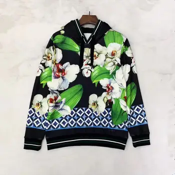 

Europe&America Men/women's floral print hooded sweatshirts Chic women's loose high quality hoodies B097
