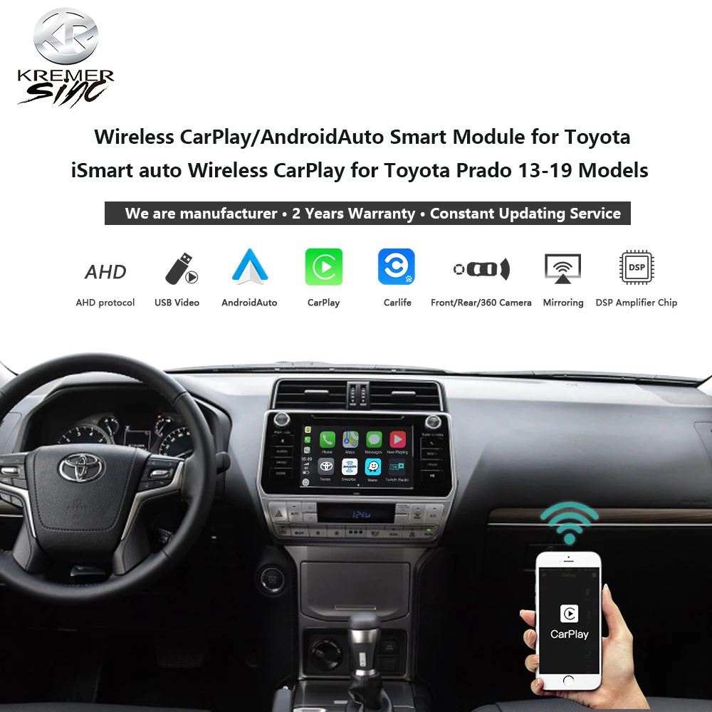 Wireless CarPlay Android Auto for Toyota Landcruiser iSmart Auto Wireless Android Auto for Prado 13-20 Models