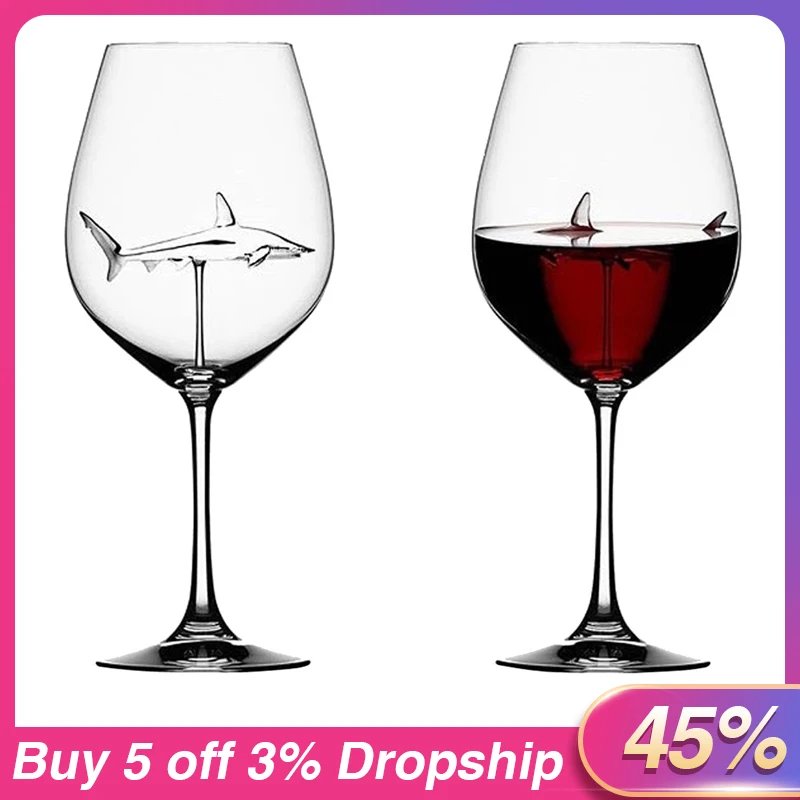 

2PC Glass Cup European Crystal Glass Shark Red Wine Glass Cup wine bottle Glass High Heel Shark Red Wine Cup Wedding Party Gift