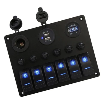 

1x Control Panel 6-way Rocker Switch Panel 12V 20A DC; 24 V 10 A Direct Current