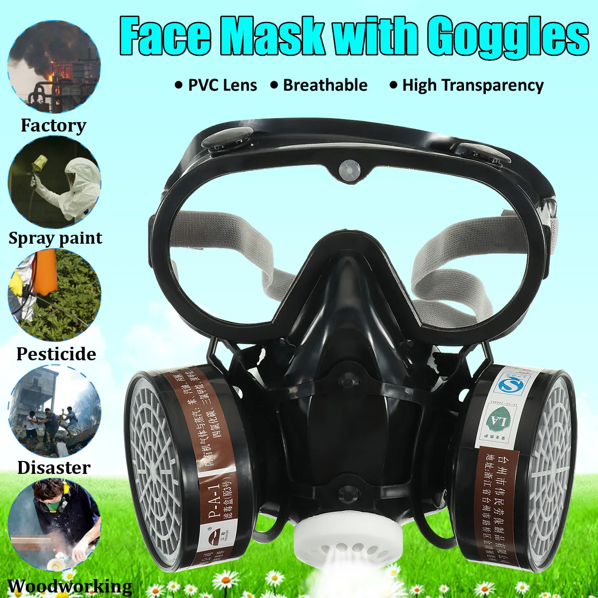 

Protective Respirator Face Mask Healmet Safety Glasses Googles Breathable Activated Dustproof Masks Eye Shield