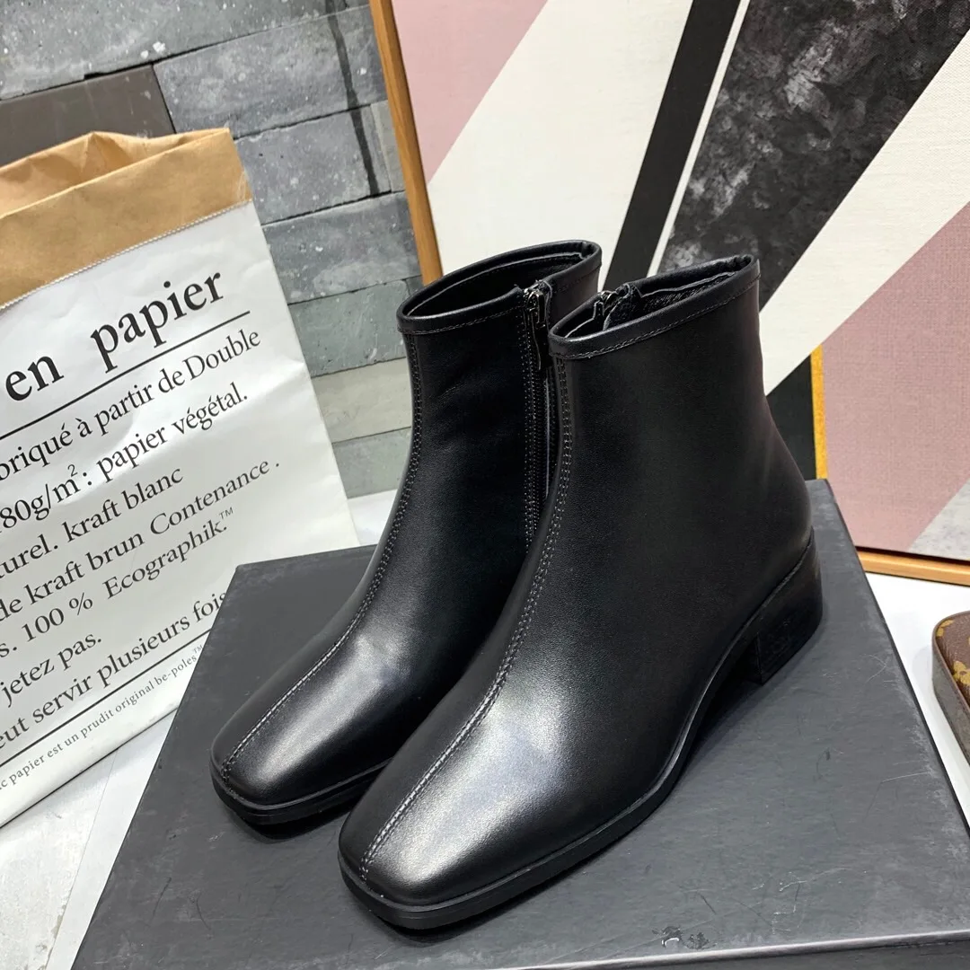 Brand Design Women Ankle Boots Med Heel Square Autumn Winter Square Toe Boots Women Zipper Boots with 3 Colors 4cm Heel Height
