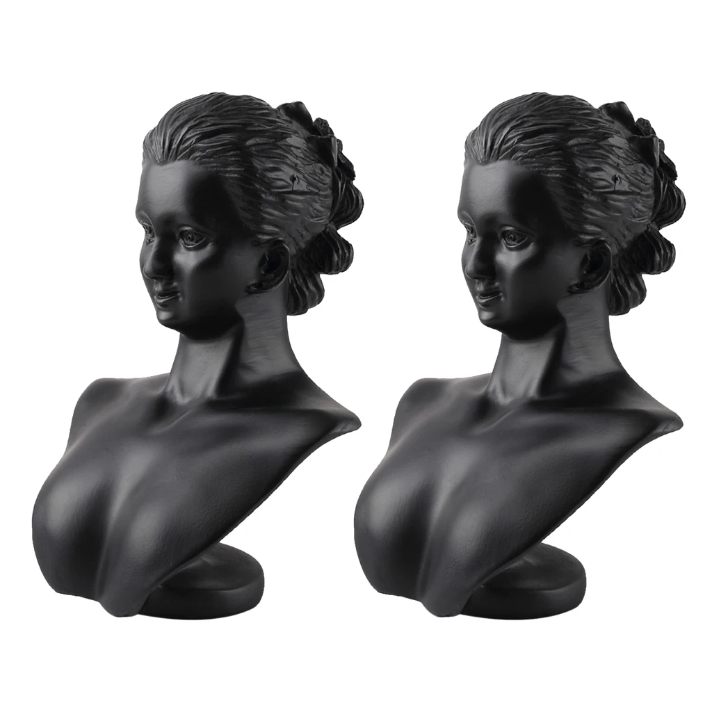 2x Women Figure Mannequin Black Resin 3D Bust Counter Jewelry Display Rack 2x Women Figure Mannequin Black Resin 3D Bust Counter Jewelry Display Rack