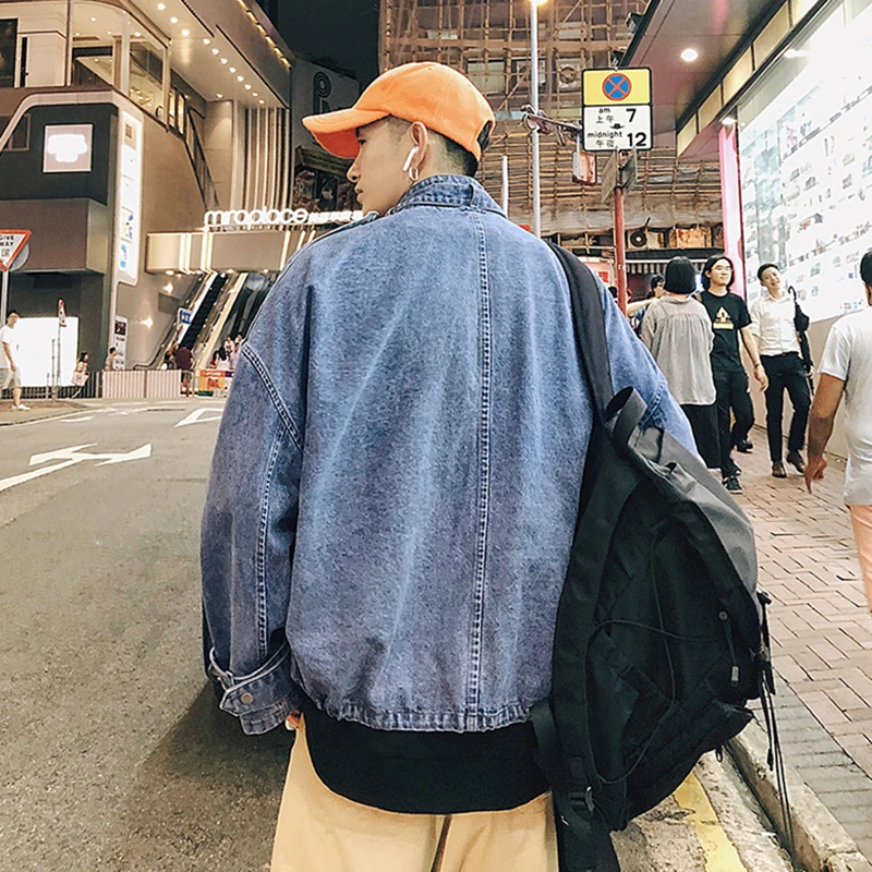 New Autumn Mens Denim Jacket Hip Hop Fashion Loose Denim Jacket Mens Jeans Jacket Outwear Male Cowboy Coats