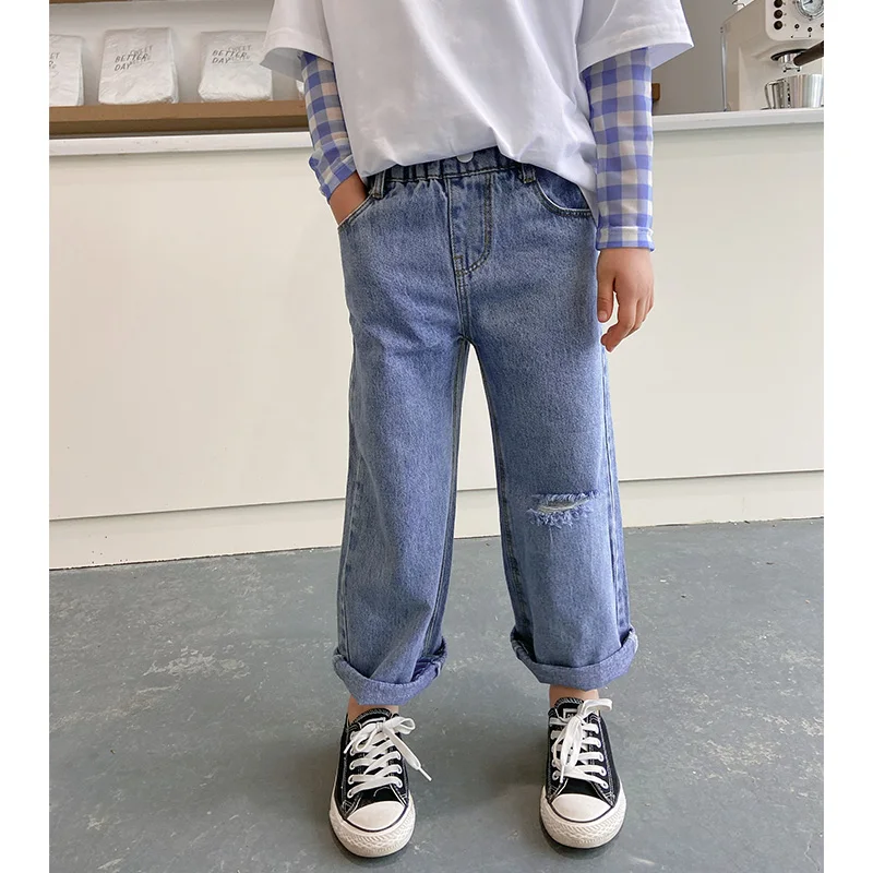

Children's jeans spring summer new loose western style all-match casual pants thin section middle large girls' pants