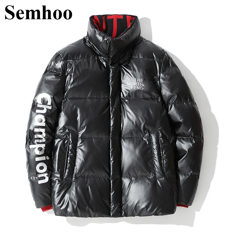

Men's Winter Down Jackets Casual Bright Surface Thick Warm Simple Short 90% White Duck Down Jacket Men Fashion Print Mens
