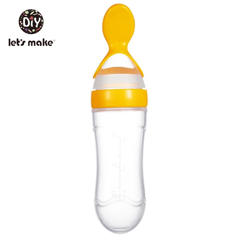 yellow Let's Make/Детская тренировочная рисовая ложка, бутылочка для кормления, посуда, инструмент 90 мл, безопасная Пищевая силиконовая посуда для детей - Цвет: yellow