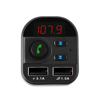 

Car BT FM Transmitter 1/3.1A Wireless BT FM Transmitter 5.0 Handsfree LCD MP3 Player USB Charger Car Accessories Black