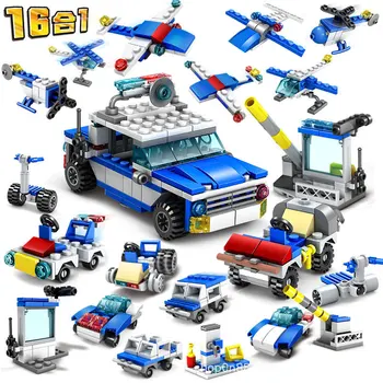 

16 in 1 City Police Compatible Vehicle Helicopter Assembly Building Blocks Children's Educational Intelligence Assembly Toys