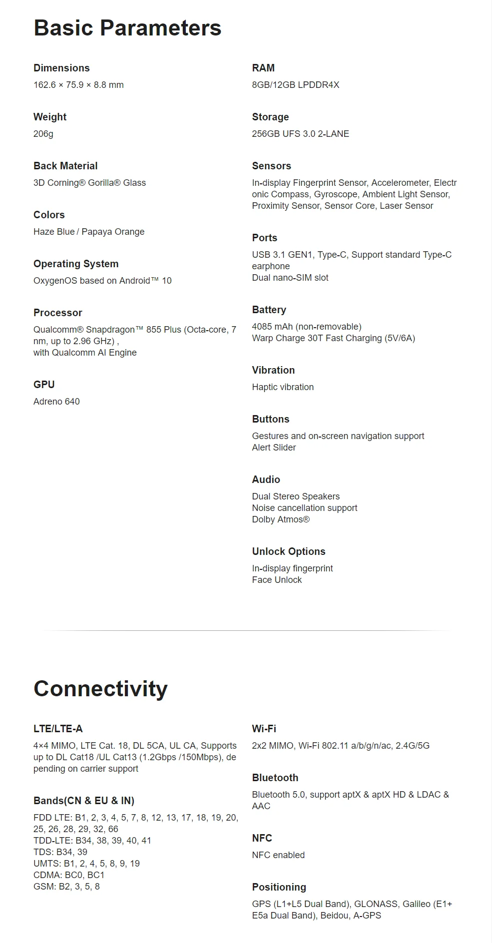 Универсальная ПЗУ Oneplus 7T Pro Snapdrago 855 Plus Dual SIM 8 ГБ/12 Гб ОЗУ 256 Гб ПЗУ UFS 3,0 48 МП OIS 2K 90 Гц экран всплывающая фронтальная камера