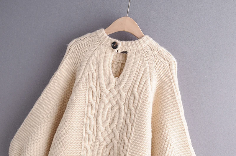 Women Autumn O-neck Knitted Lantern Sleeve Solid Female Sweater Ladies Casual Sweater