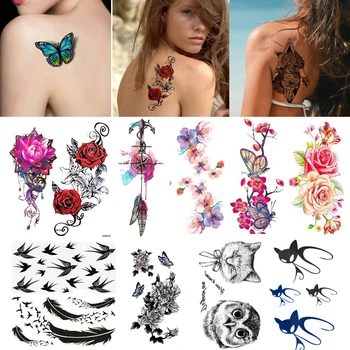 

2/3/4/5/7Pcs Temporary Tattoo Women Body Art Sticker Waterproof Tatoo Stickers Flower Letter Star Water Decals Tattoo Stickers
