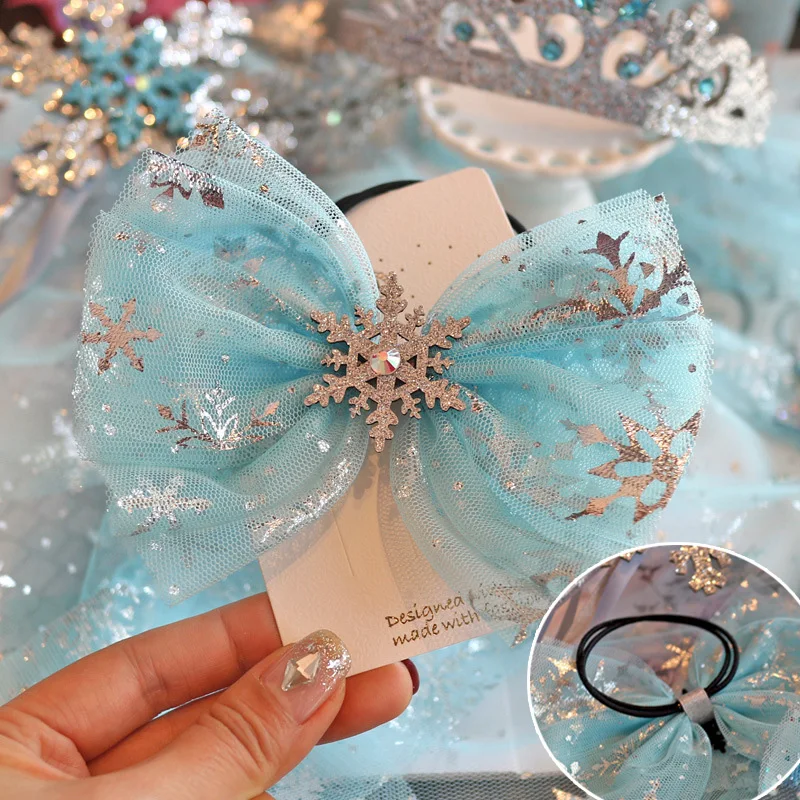 Милые сетчатые заколки с бантами для волос с кристаллами и голубыми бриллиантами для девочек, заколки для волос со снежинками, вечерние, танцевальные головные уборы, подарки на день рождения - Цвет: 13