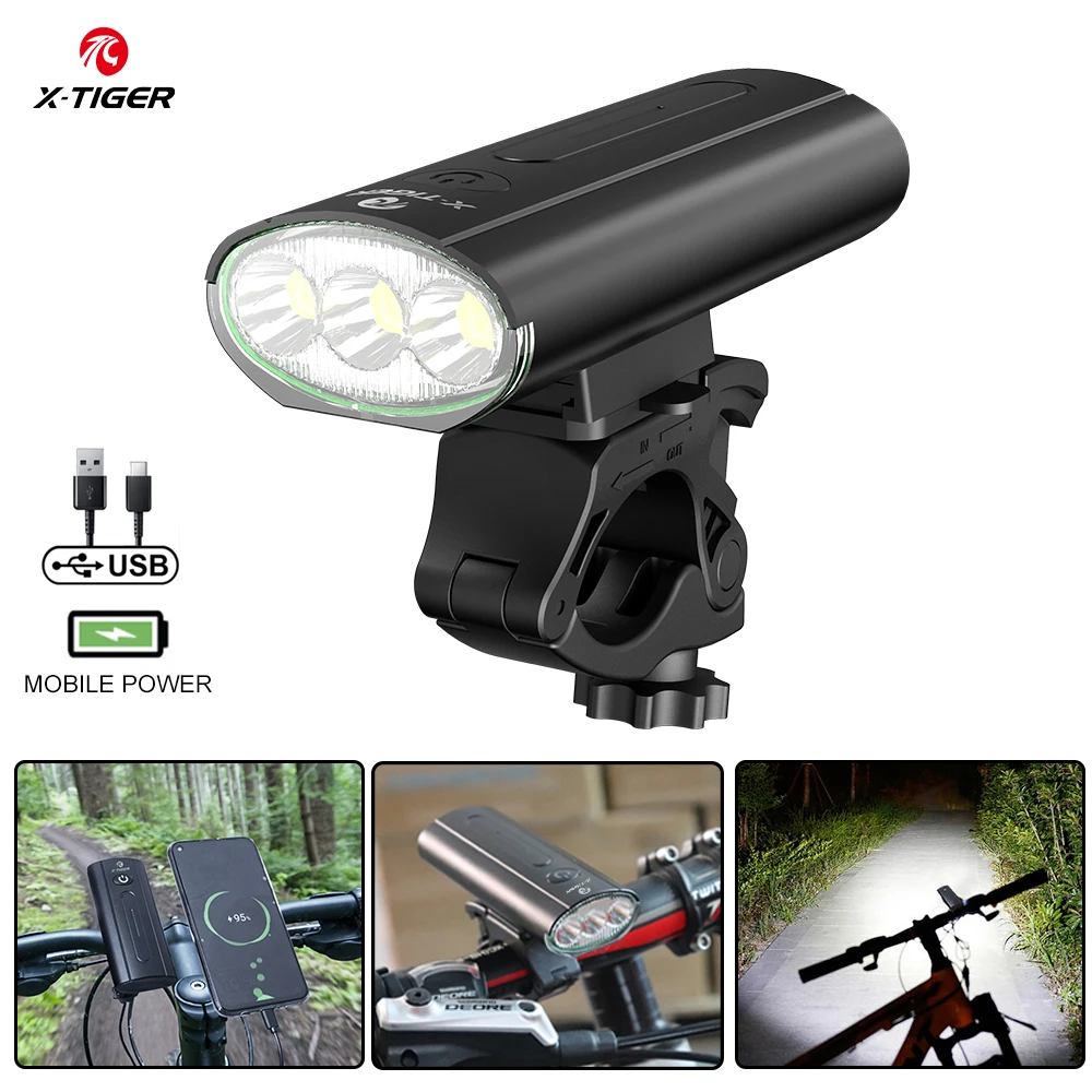 X TIGER Bike Light USB Rechargeable LED Flashlight Rainproof Front Lamp