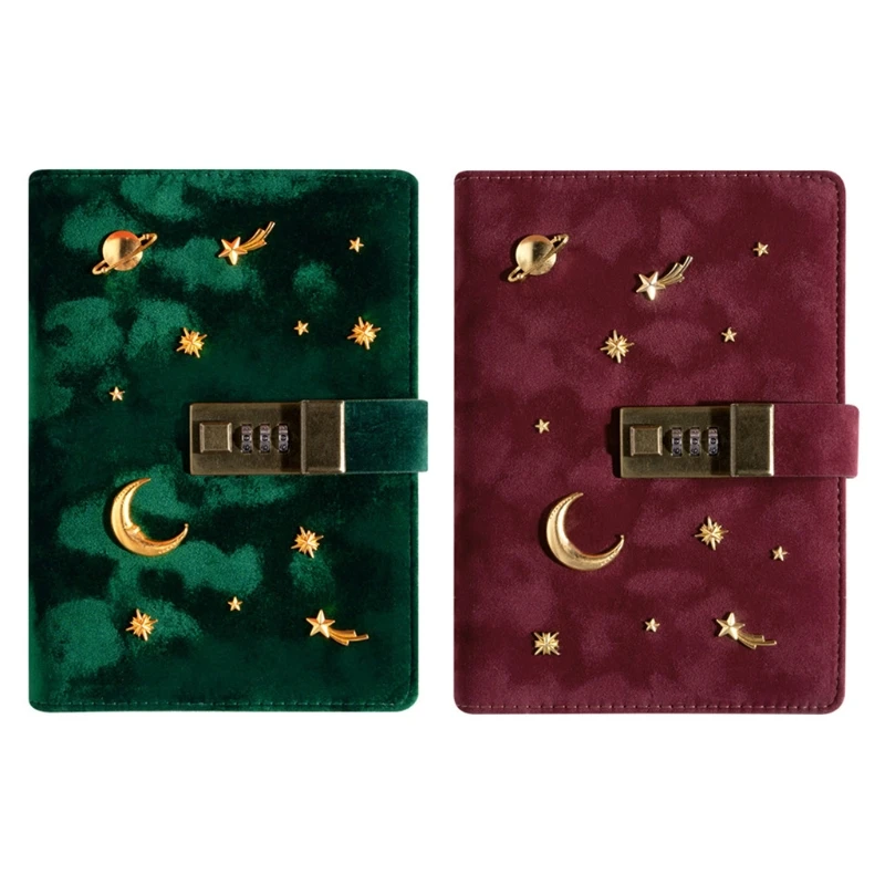 

B6 Suede Travel Notebook with Combination Lock Password Moon Star Agenda Journal R2JB