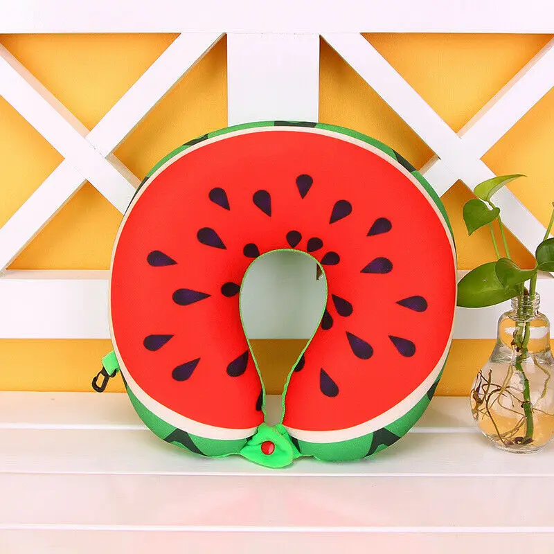 Подушка для путешествий на шею с фруктами и u-образной головкой, подушка для отдыха на шее, воздушная подушка, портативная, надувная, мягкая, для самолета, автомобиля, высокое качество - Цвет: Watermelon
