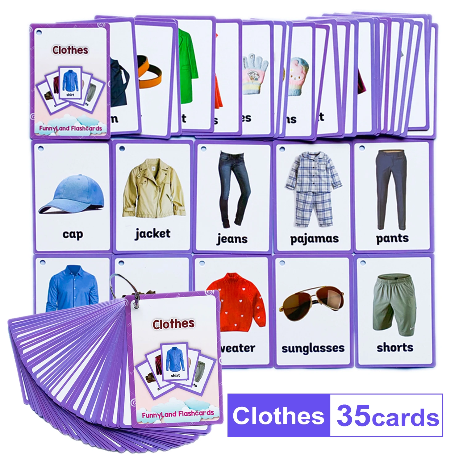 34 pièces/ensemble vêtements enfants anglais apprentissage mot carte poche carte Montessori début jouets éducatifs pour enfants Flash carte cadeaux