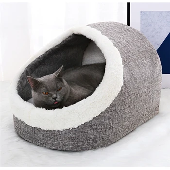 

Winter Washable Pet Bed Warm Cat Cave Bed Wool Cat Basket with Free Cushion Pillow Bed for Dog Cats Pet Cushion In Cat Supplies