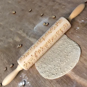 

Embossing Baking Tool DIY Cake Musical Note Dough Manual Non Stick Rolling Pin Wooden Kitchen Cookies Flour Engraved