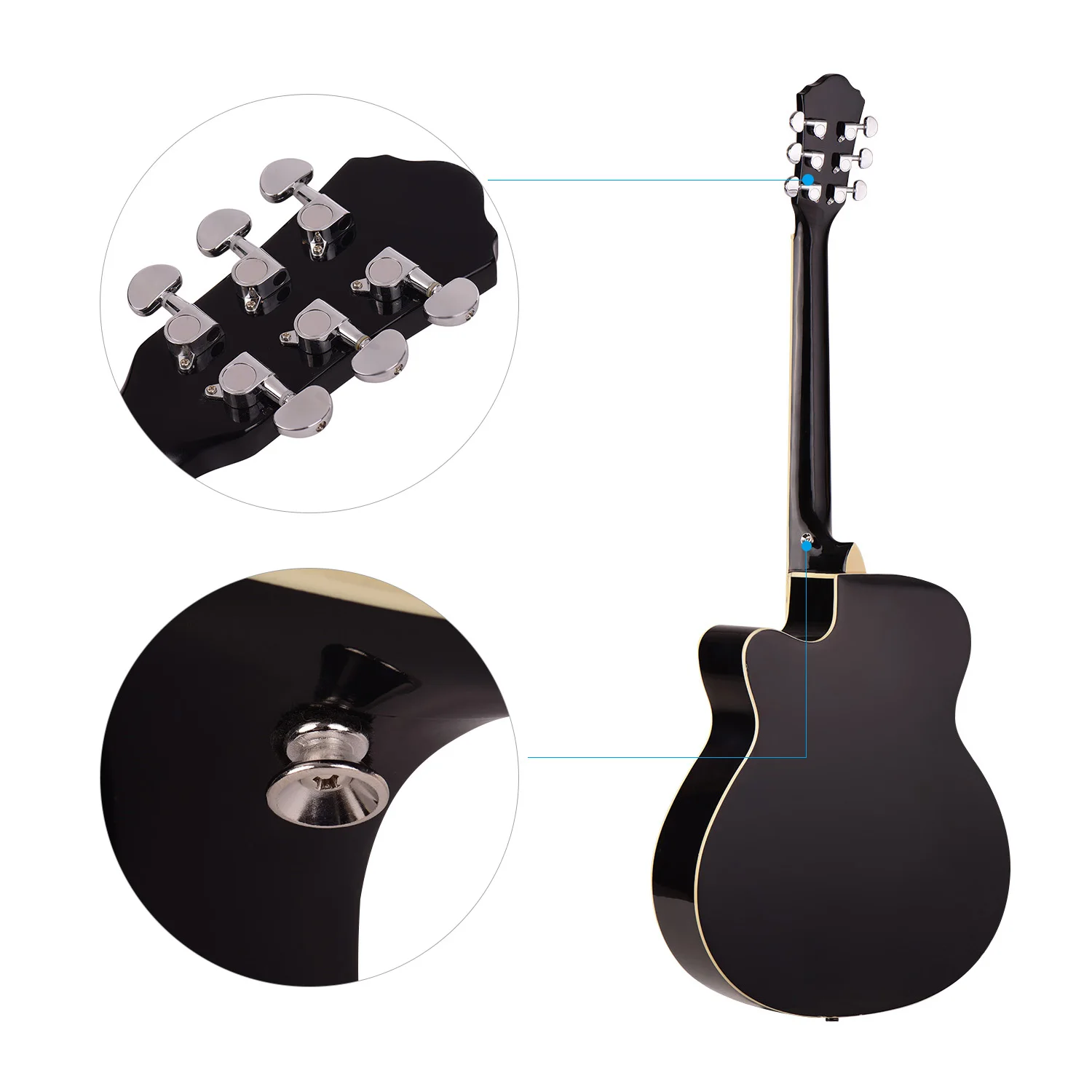 40 дюймов Cutaway акустическая народная гитара 6 струн Липа с ремешком Gig Bag Capo медиаторы натуральный/солнце черный/синий/черный цвета