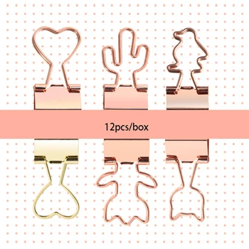 

12pcs/set Rose Gold Metal Binder Clips Files Bill Folder Planner Clip Study Office Accessories Stationery Supplies