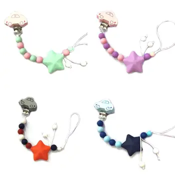 

Newborn Silicone Pacifier Chain Cartoon Car Beaded Infants Nipple Clip Anti-out Chains Baby Teether Accessories