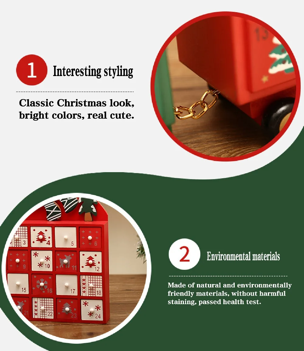 Christmas Ornament Craft Countdown Calendar Advent Home Desktop Drawer Living Room Decorative House Shape Wooden DIY Storage Box