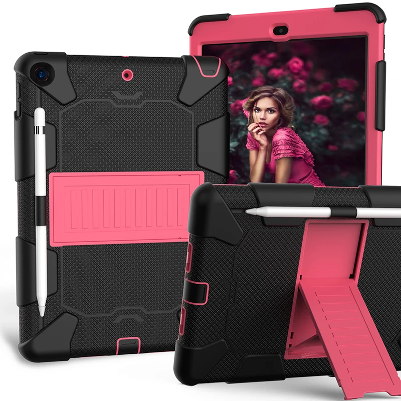 Прочный силиконовый чехол с подставкой и карандашом для iPad 10,2 7-го поколения, противоударный защитный чехол+ ручка