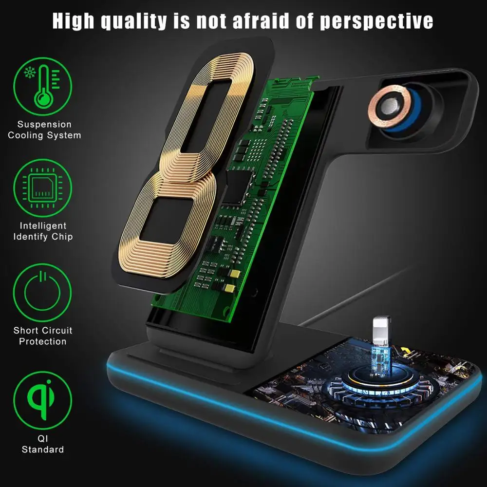 Беспроводное зарядное устройство FDGAO 3 в 1 15 Вт Qi для iPhone 11 Pro X XS XR 10 Быстрая зарядка