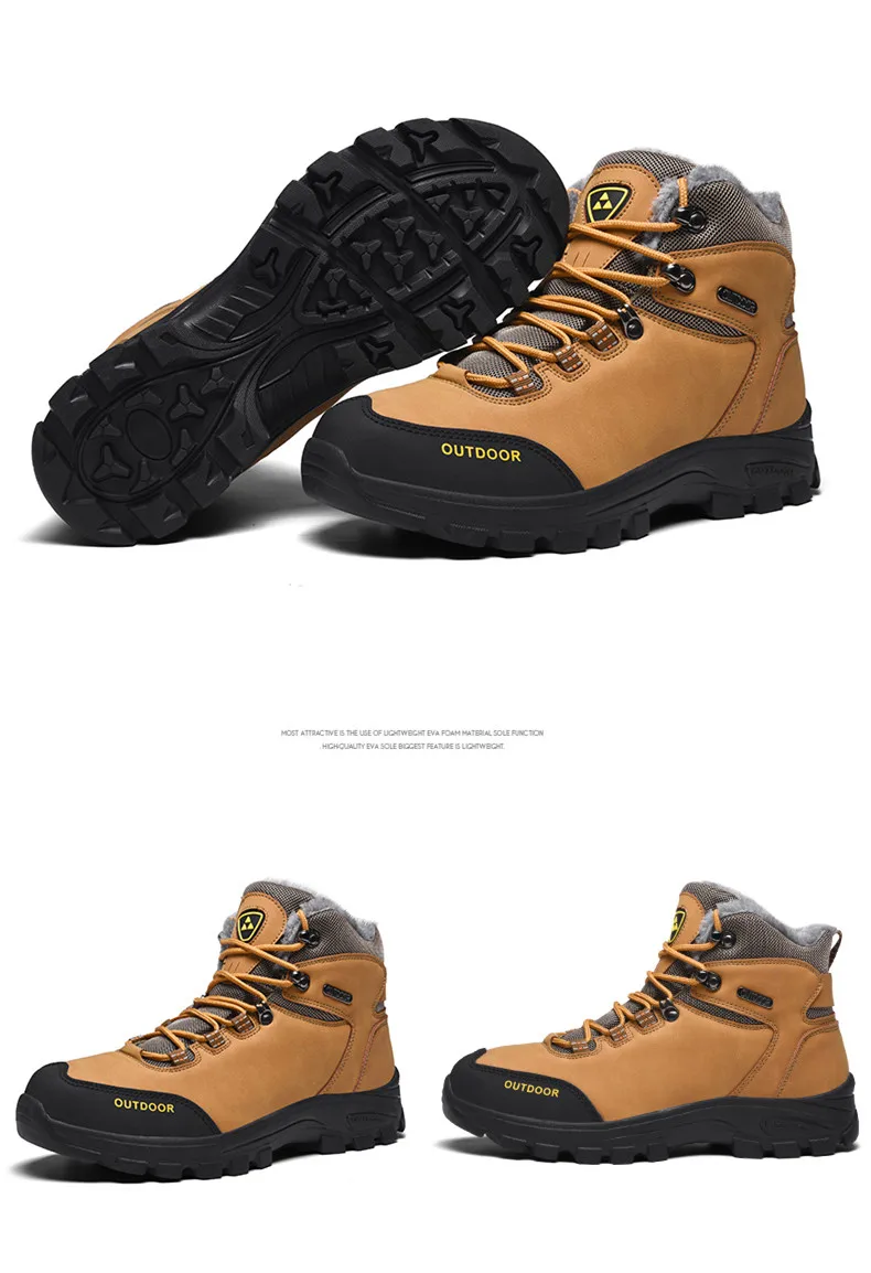 New Men Boots Winter With Fur Warm Snow Boots Men Winter Boots Work Shoes Men Footwear Fashion Rubber Ankle Shoes