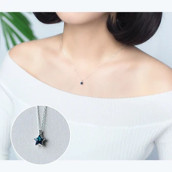 

Mocanie New 925 Sterling Silver Blue Crystal Lovely Mini Star Pendant Necklace for Women Link Chain Fine Jewelry Student Gift