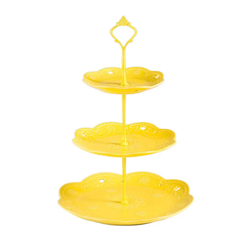 Bright yellow 3 ярусный торт стенд послеобеденная Фруктовая тарелка для закуски чайные блюдца элемент сервировки для свадебного стола новые формы для выпечки торт магазин трехслойный Торт стойки - Цвет: Bright yellow