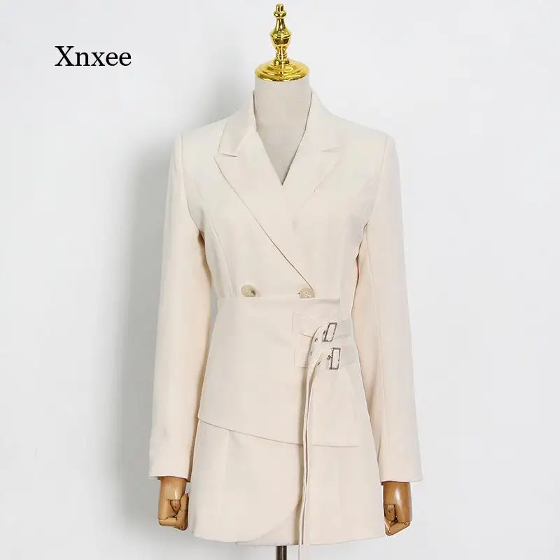 Spliced Blazer Women 불규칙한 붕대 New Lapel Long Slee..