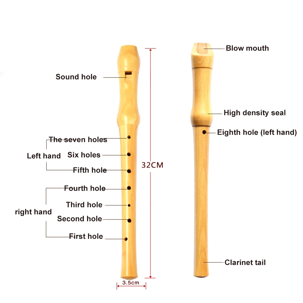 Флейта, музыкальный инструмент подарок длинные инструменты деревянные 8 отверстий Германии-Тип Регистраторы сопрано образовательный инструмент