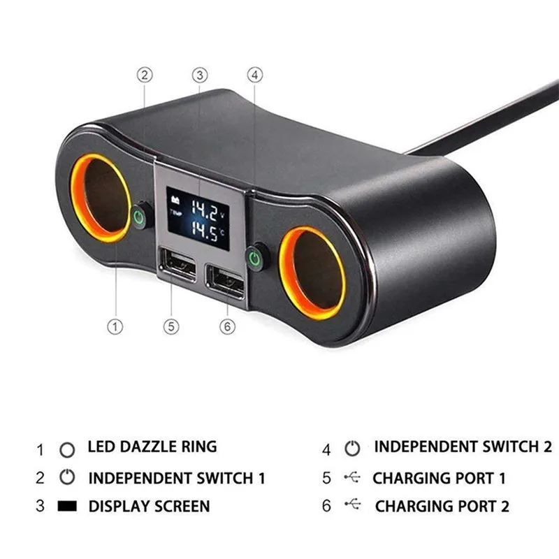 2 в 1 ZNB02 прикуриватель USB зарядное устройство адаптер 2-way двойная штепсельная розетка зарядное устройство-Разветвитель 12 В Автомобильное зарядное устройство адаптер